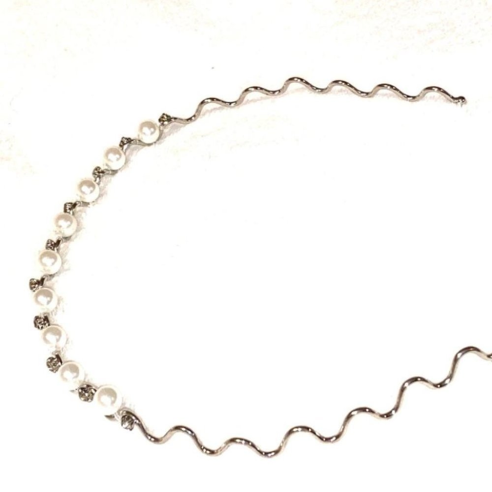 White Silver Faux Pearl Headband‎